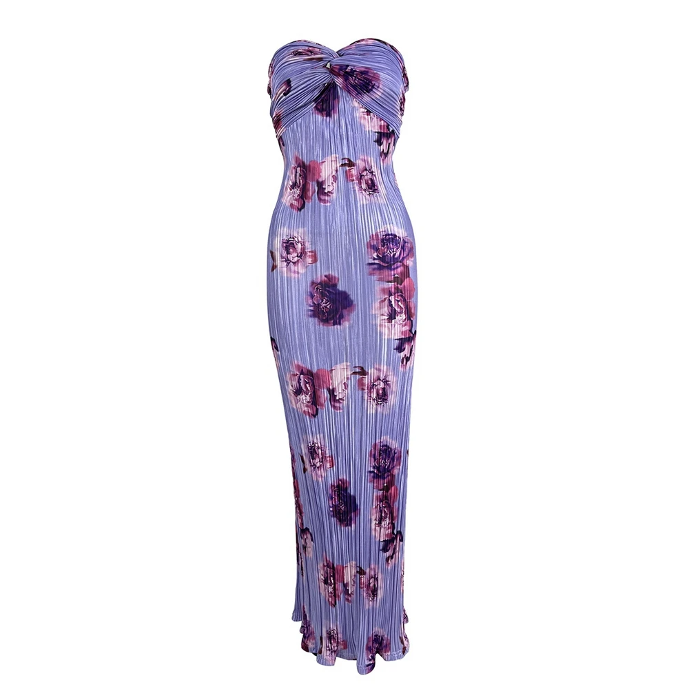 Robe de Soirée Longue et Élégante à Imprimé Floral pour Femme, Tenue Féminine Froncée, Torsadée, Sans Bretelles, Maxi, pour Anniversaire