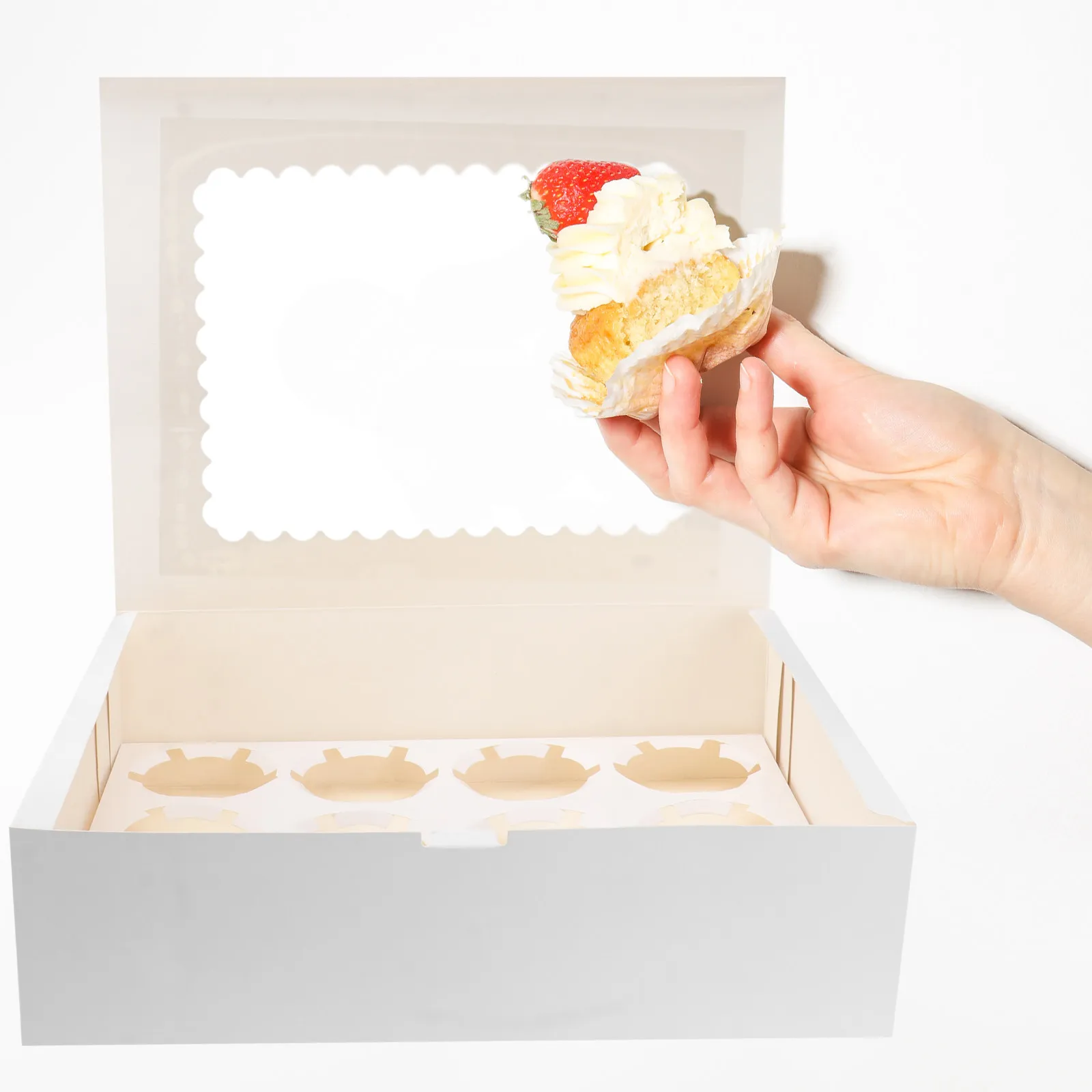 5pcs 12-Cavity Cupcake Box Container Windowed White Foldable Carrier For Party Picnic Home Baking Muffin Boxes 12 Grids