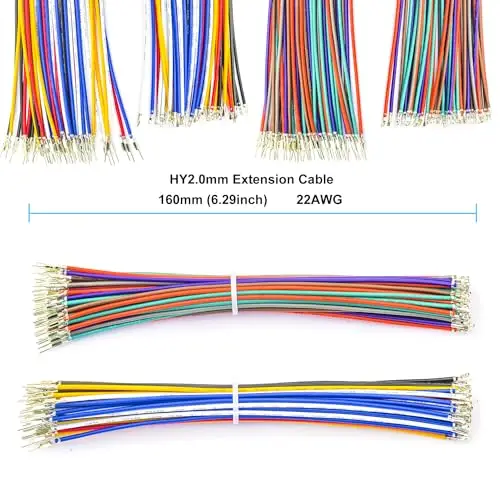 JST-HY 2.0mm Male Female Extension JST Connector Kit and 22AWG   Cables, 2mm 2/3/4/5/6/7/8/9/10/12Pin Male Female (HY-MF)