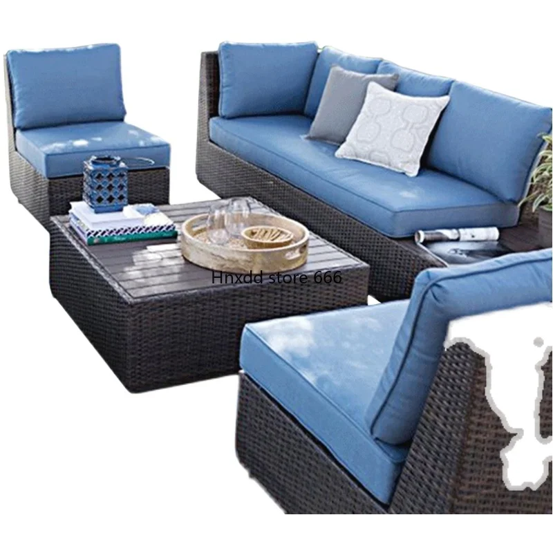 Garden courtyard leisure rattan chair outdoor American country L-shaped corner sectional sofa coffee table