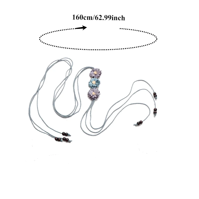 Korean-Style Fashionable Versatile Slim Waist Belt Floral Knot Women's Belt; Sweet Bow Tassel Leather Cord Dress Belt Accessory