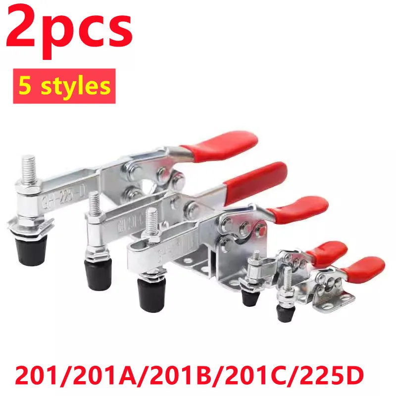 2Pcs Horizontal Toggle Clamp GH-201/201B/201C Quick-Release Clamps Set Heavy Duty Vertical Toggle Clip Woodworking Hand Tool