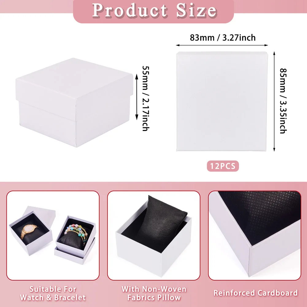 12pcs Square Paper Jewelry Gift Boxes With Fabrics Pillow Jewelry Organizer Case for Bracelets Watch Storage