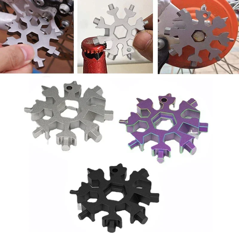 

Multifunction 18 In 1 Mini Snowflake Multi Pocket Tool Spanner Hex Wrench Keyring Key Ring Home and Outdoor EDC Emergency Tools