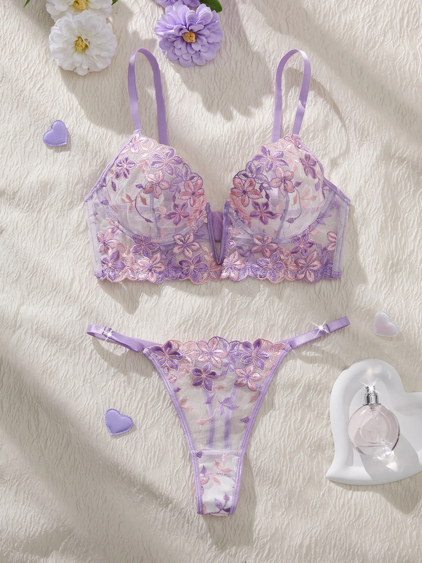 The temptation of Valentine's Eve light purple Danube group ladies sexy lingerie bra women's suit image 5