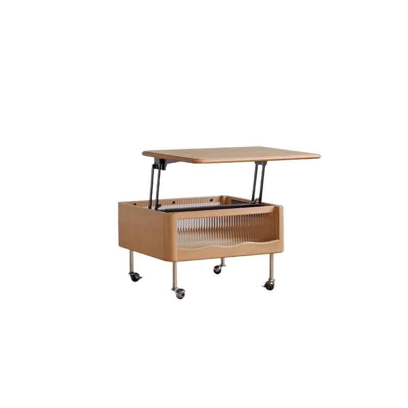 

Solid wood lifting coffee table Modern simple living room storage tea table Movable trolley sofa side table