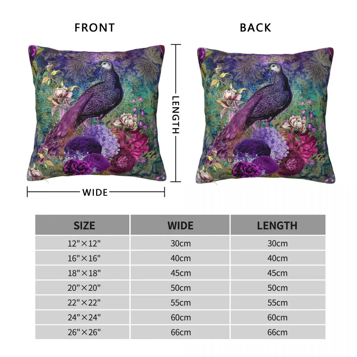 Elegant Purple Teal Peacocks Square Pillowcase Polyester Linen Velvet Printed Zip Decorative Pillow Case Bed Cushion Cover