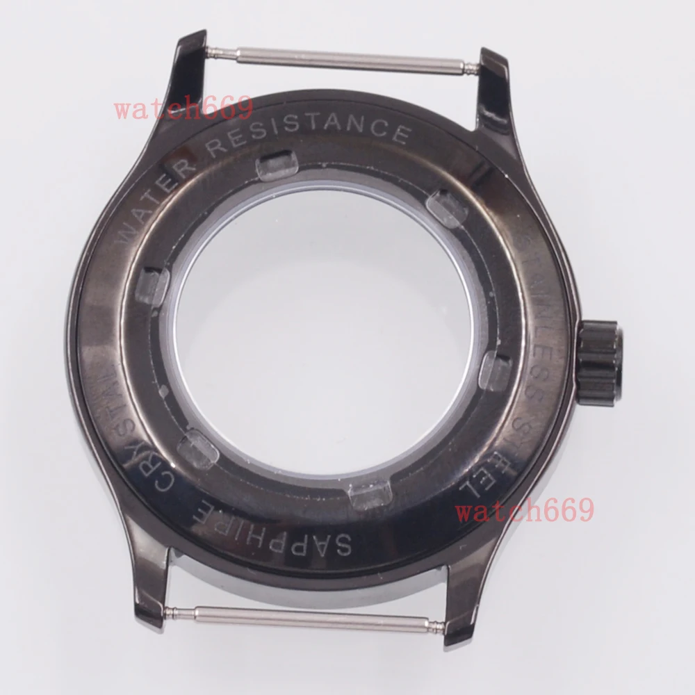 42 مللي متر حافظة ساعة من الفولاذ المقاوم للصدأ باللون الأسود حافظة من زجاج الياقوت تناسب أجزاء ساعة الحركة الأوتوماتيكية NH35 NH36 #2