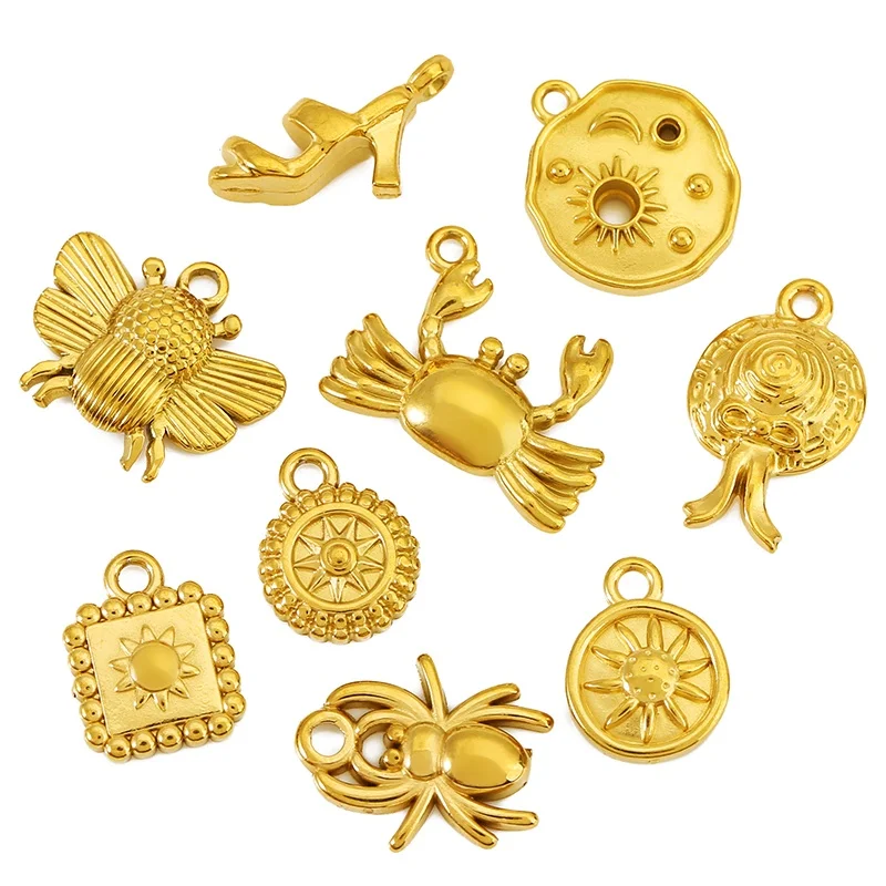 5pcs Stainless Steel Gold Color Charms Sun Crab Spider Beetle Pendants for DIY Women Necklace Earrings Jewelry Making Supplies view 3