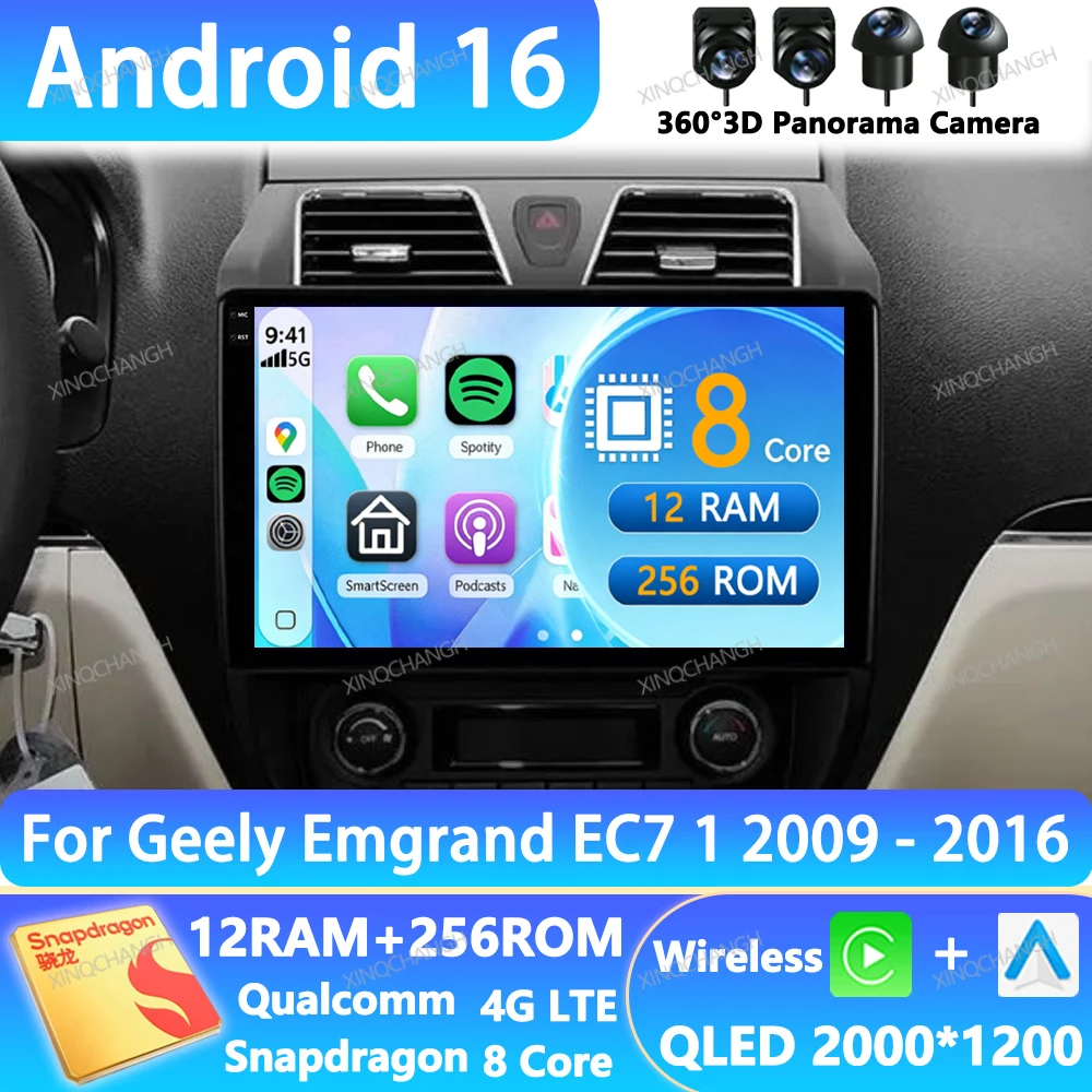 Android 16 Car Radio For Geely Emgrand EC7 1 2009 - 2016 BT GPS Multimedia Video Player 4G LTE 5G WIFI Navigation Head Unit 2DIN