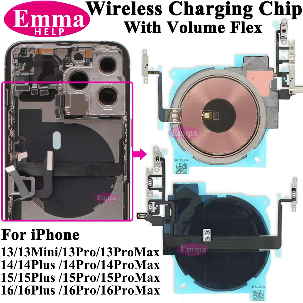 Image of EmmaHelp 1 Stück für iPhone 13 Pro Max 16 14 15 8 Plus XR Kabellose Ladespule mit Lautstärkeregler Flex-Flash-Ladegerät Panel-Aufkleber