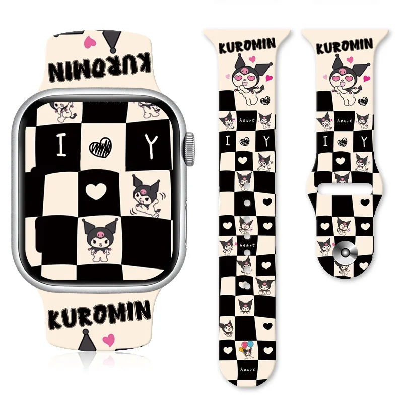 Sanrio Kuromi Silicone Cute Printing Strap for Apple Watch Band S 8 7 6 5 4 3 2 SE Full Series Apple Watch Cartoon Accessories