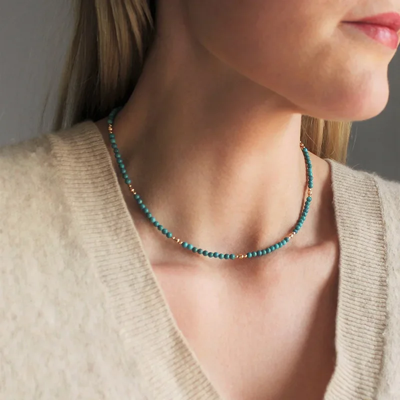 Seulement Boho Turquoise Gemstone Beaded Choker Necklace for Women Not Allergic Evil Eyes Pendant Necklace Jewelry Gift