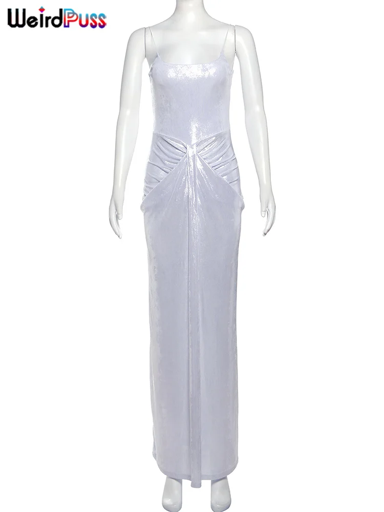 Raar Puss effen reflecterende jurk dames vierkante kraag mouwloos sexy backless skinny ruches stretch klassieke elegante vestidos