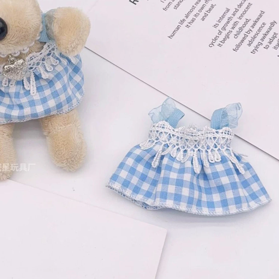Cute Plaid Lace Strap Doll Dress Mini Skirt For OB11 Obitsu11 10cm Cotton Doll Plush Toy Clothes Kawaii Doll Outfit Accessories view 3