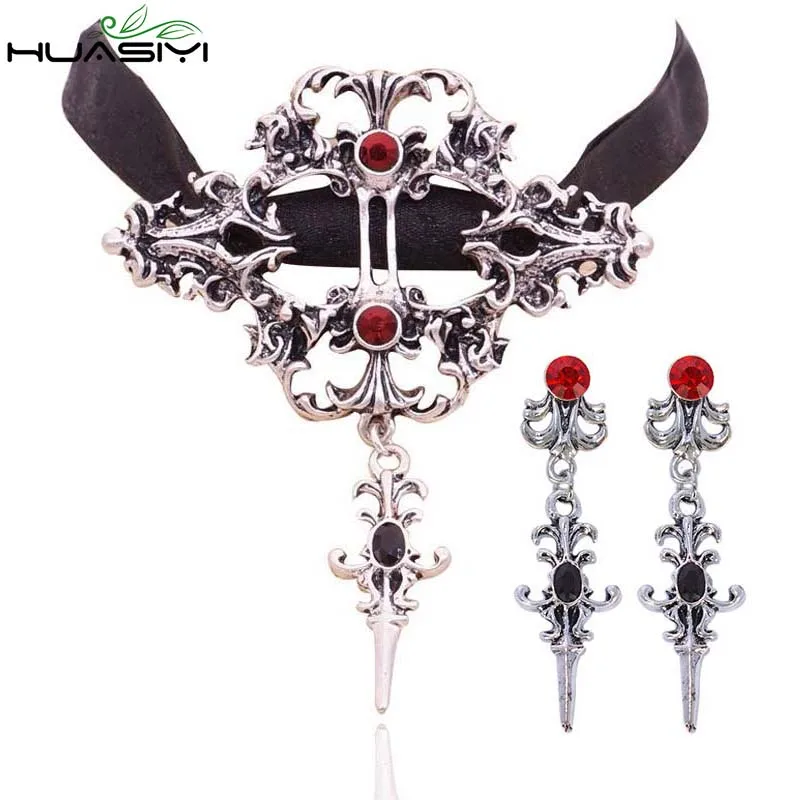 Women Goth Jewelry  Lace Velvet Necklaces Vintage Gothic Charms Choker Vampire Party Cosplay Accessory Punk Clavicle Chain Gift
