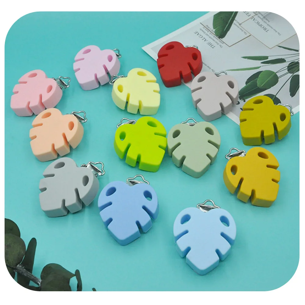 3Pcs Colorful Leaf Shape Silicone Pacifier Clip 39x57mm BPA Free Nursing Soother Holder Chain Accessory for Baby