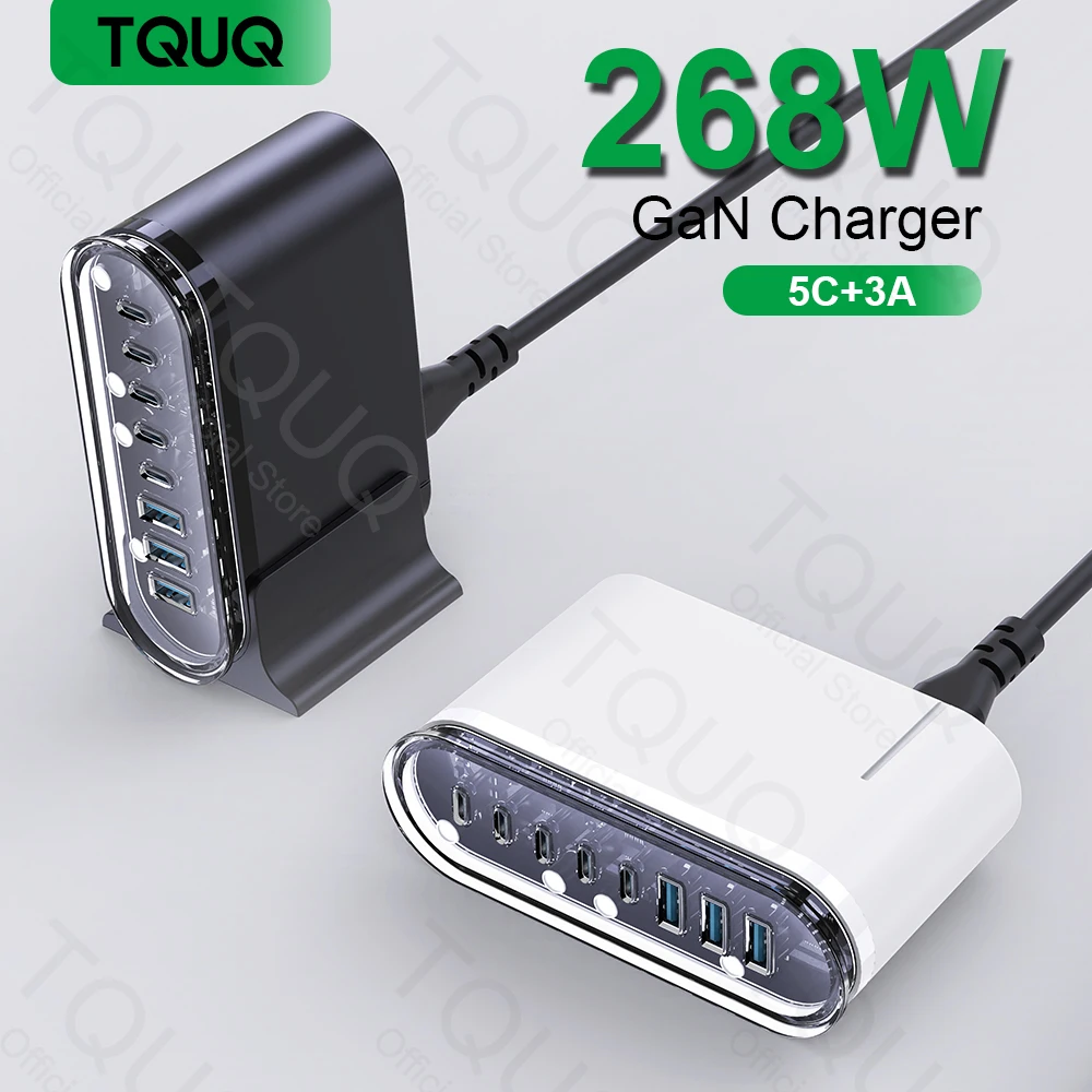 

268W USB C GaN Charger Desktop Quick Charge 4.0 QC 3.0 PD Type C Fast Charging For MacBook Samsung iPhone 15 Laptop iPad Tablet