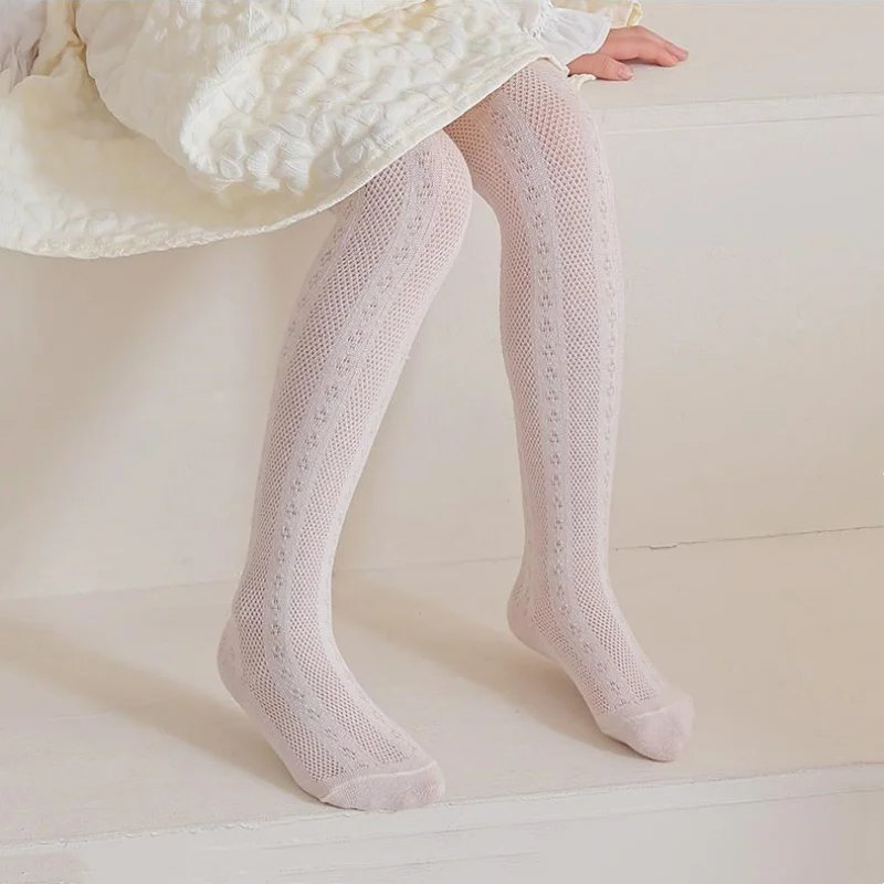 Summer Thin Baby Tights For Girls Soft Children's Cotton Breathable Hollow Mesh Pantyhose Solid Simple Girl Leggings 0-12Years