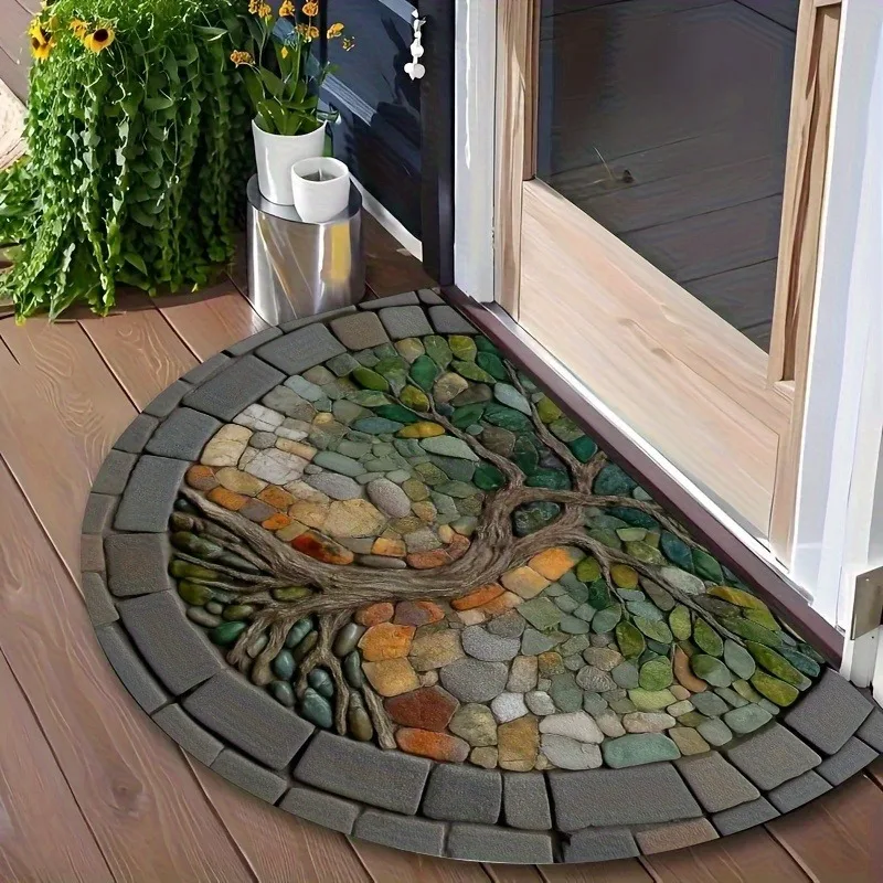 

1pc Non-Slip floral pattern Semi-Circular Door Mat,Indoor/Outdoor Use for Entryway,Porch Garden,Outdoor Doormat Durable Doormat
