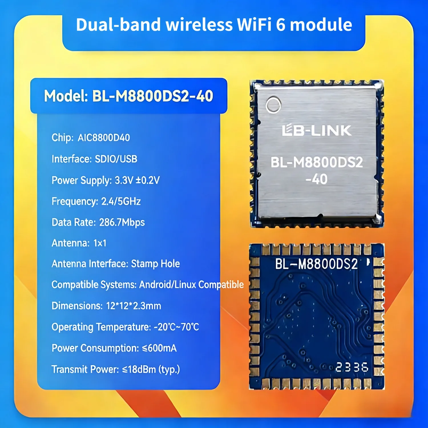 AICROO Dual Band WiFi6 Module AIC8800D40 BL-M8800DS2-40 with BT5.4 for Projector Video Transmission Wireless Communication Chip