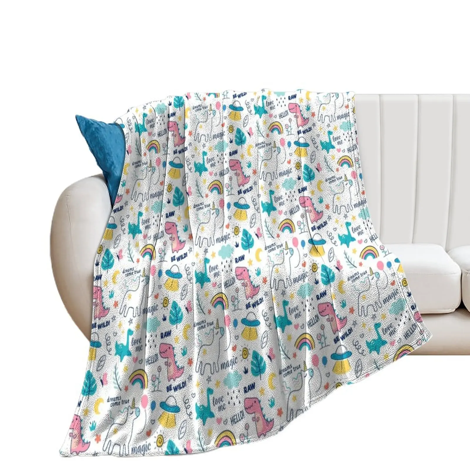 

dinosaur unicorn doodle Throw Blanket Decorative Beds Plaid on the sofa Sofa Quilt Blankets