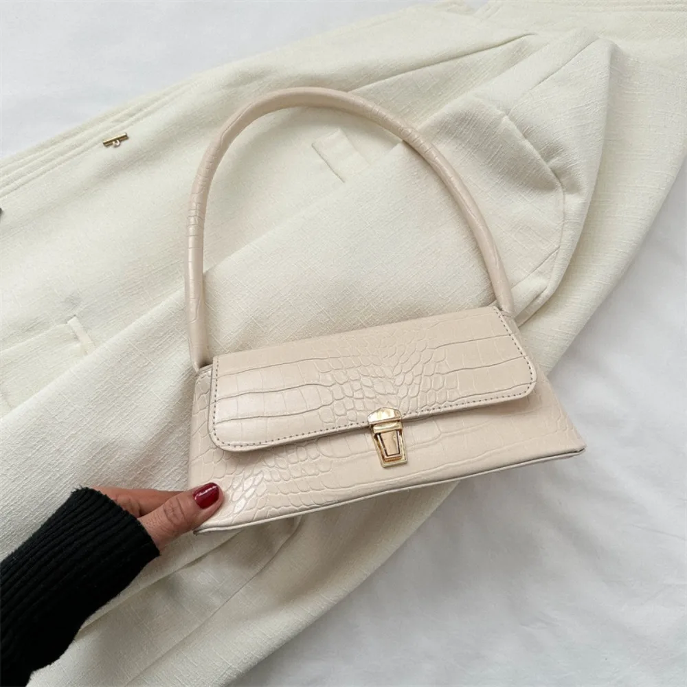 

Vintage Stone Pattern Underarm Bag Large Capacity Fashion PU Leather Shoulder Bag Handbag French Style Rectangle Armpit Bag
