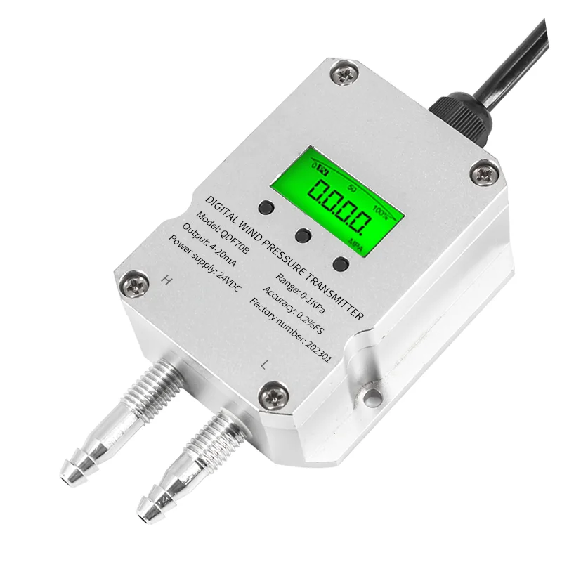 Transmissor de pressão de ar industrial, sistema hvac, display lcd-30-300kpa, micro transmissor digital de pressão diferencial de gás eólico