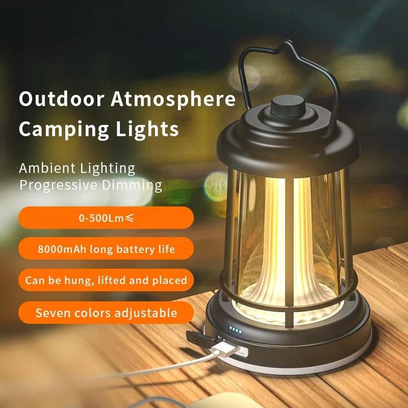 Oem Rechargeable Camp Lantern Mini Portable Lights Multifunctional Camping Lighting Hook Outdoor Vintage Led Camping Lamp