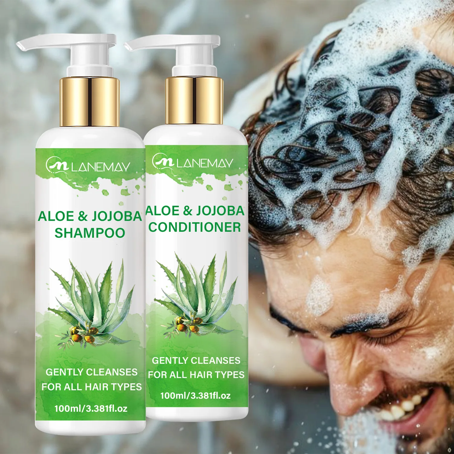 2PCS Aloe & Jojoba Shampoo & Conditioner Set – Gently Cleanses for All Hair Types,  Oil Control & Refresh, Strengthen Hair