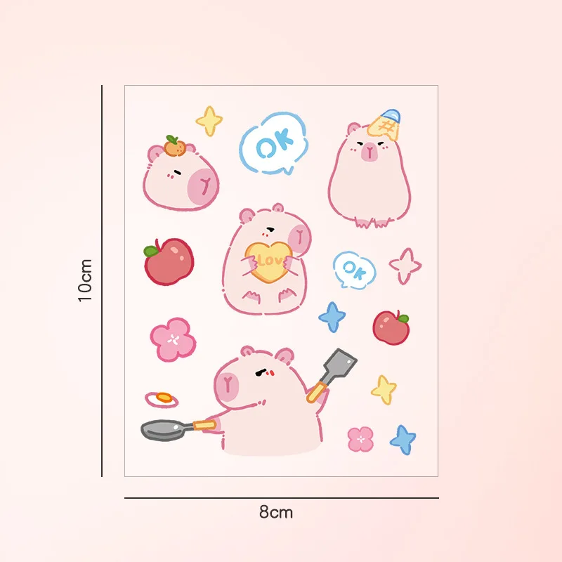 10/20 hojas de pegatinas de capibara Kawaii, pegatinas bonitas de dibujos animados, álbum de cuentas de mano, pegatinas de decoración para diario, regalo de papelería estética