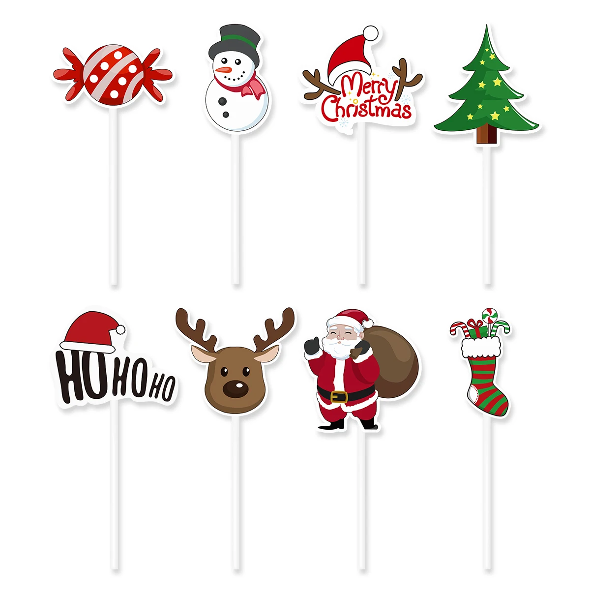 72PCS Christmas Cake Toppers Santa Claus Tree Snowman Sock Candy Theme Party Paper Insert Card For Christmas Bake Decoration