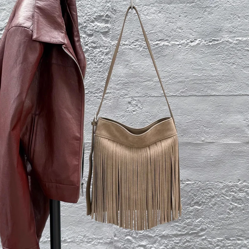 

Genuine Grade Fringe Fashion Matte Suede Leather Women's Shoulder Crossbody Bag Luxury Designer Brand Small Female Bag for Woman