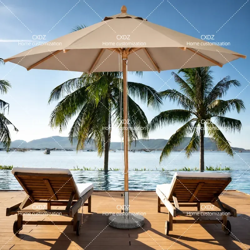Outdoor Central Column Umbrella Foldable Large Sunshade Parasol for Courtyard Beach Restaurant Patio Advertising Canopy