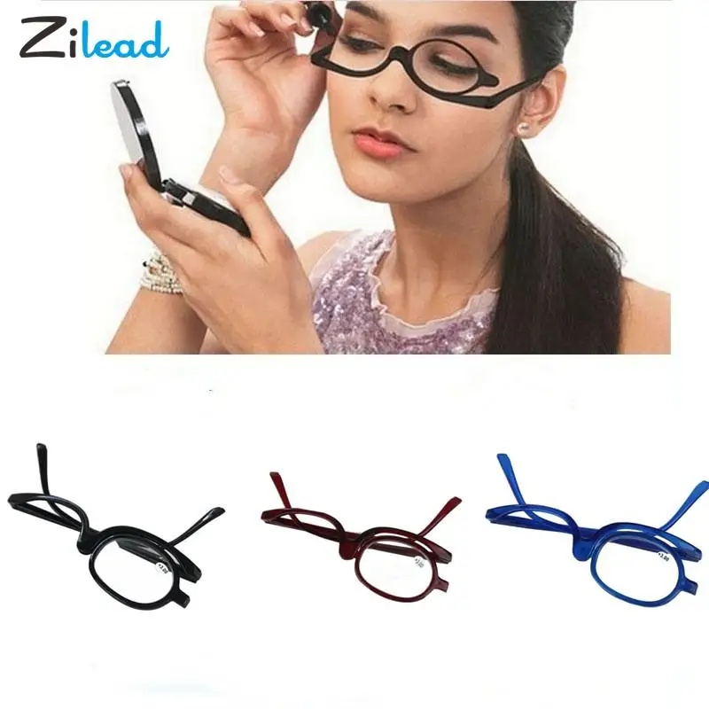 Zilead Makeup Reading Glasses Ladies Rotating Reading Presbyopia Eyeglasses Magnifying Flip Down Cosmetic Readers for Women