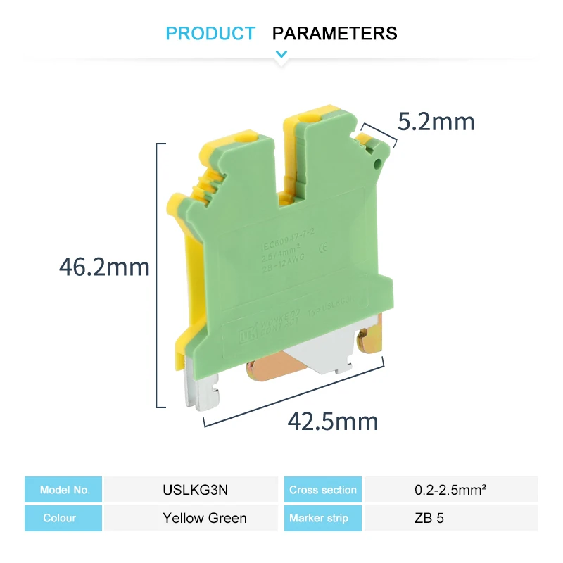 10Pcs USLKG 3N Ground Electrical Connector 3mm² Wire Grounding Modular Screw Connection DIN Rail Terminal Block USLKG3