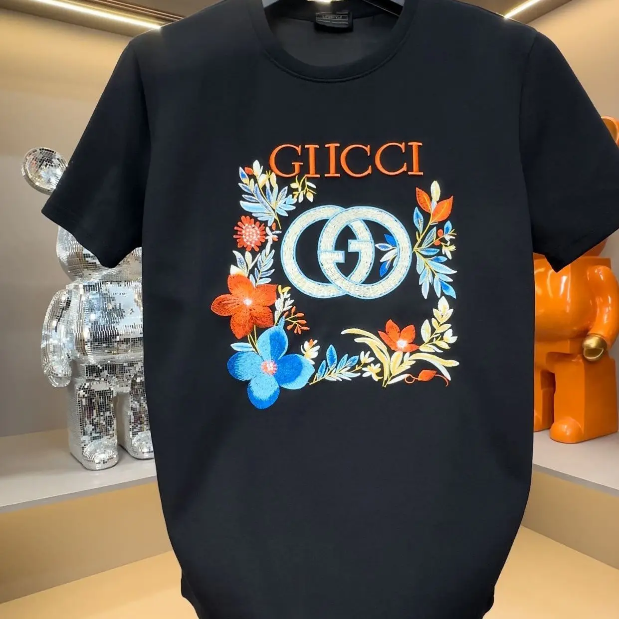 

2025 New Autumn and Winter Men's Short Sleeve American Trend Brand Trend Heavy Industry Embroidered Crew Neck Top T-Shirt