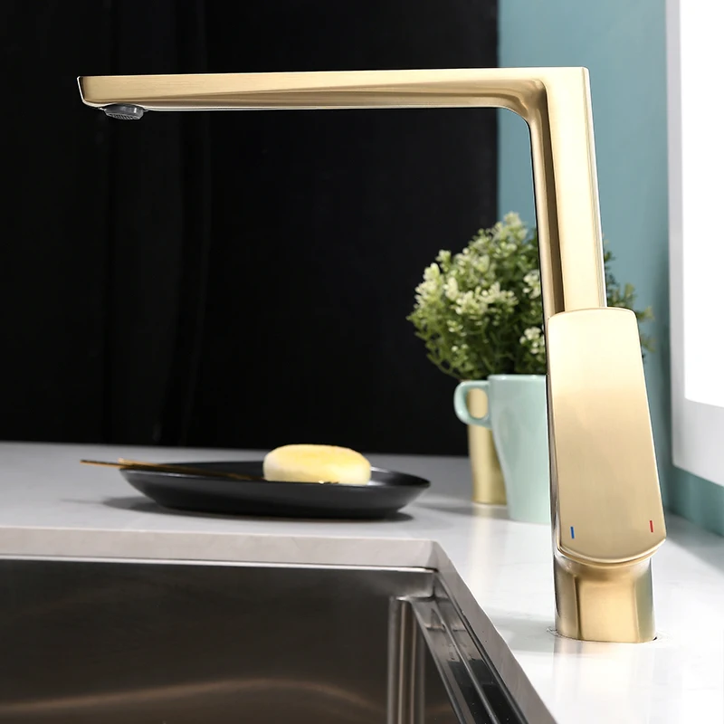 Sell Well New Type Modern Brass Single Handle Brushed Gold Kitchen Sink Faucet