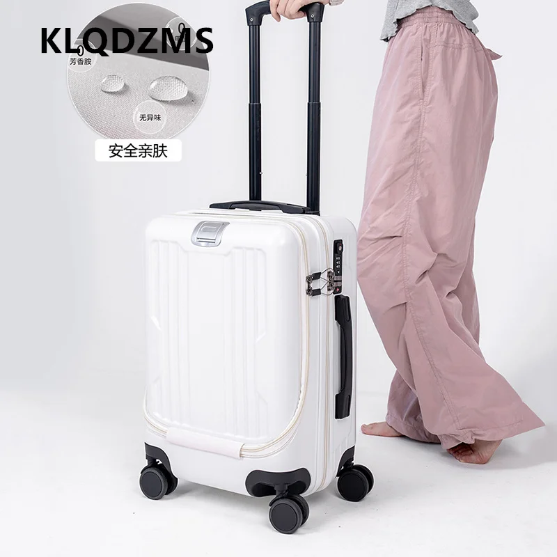 KLQDZMS Travel Luggage 20 Inch ABS+PC Trolley Case Women's Boarding Box Student Password Box Front Opening Laptop Suitcase