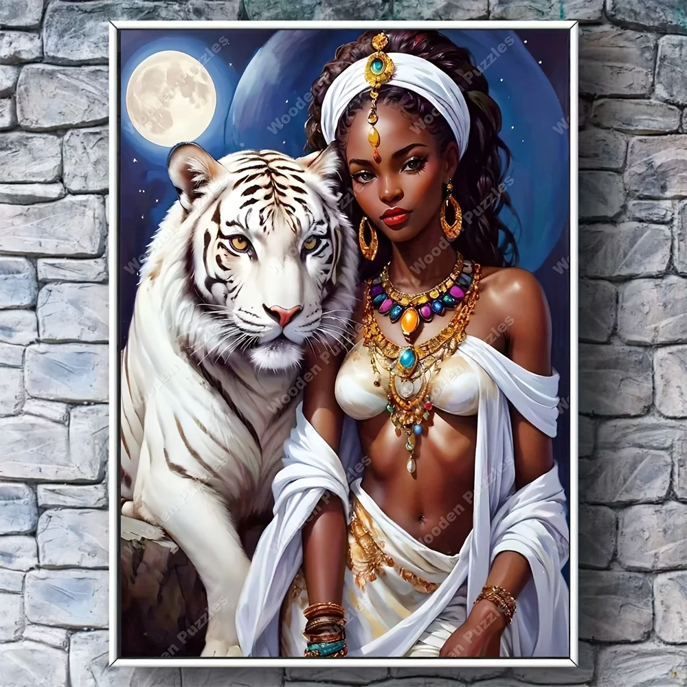 1000pcs Jigsaw Puzzle - Majestic African Woman & White Tiger, Vibrant DIY Art Decor, High-Quality Paper, Perfect for Birthdays - Image 4