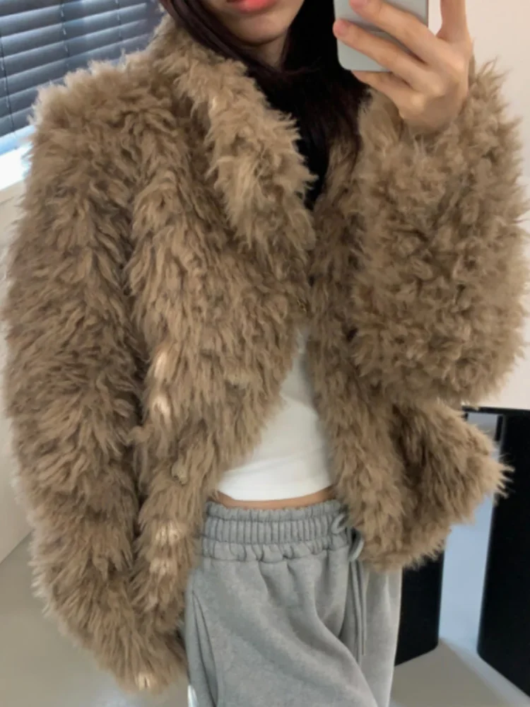 

Женское пальто из меха ягненка с воротником-стойкой, свободный осенне-зимний теплый антивозрастной топ, модная хлопковая одежда, прямая трубка