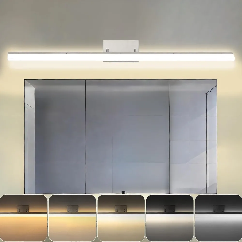 

Доставка в США 48-дюймовый светодиодный светильник для туалетного столика в ванной комнате, матовый никель с регулируемой яркостью 5CCT 3000K-5000K, регулируемое освещение зеркала для макияжа