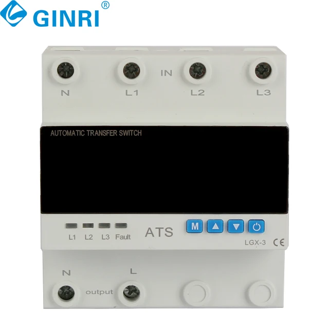 63A 80A 3 Phase Over Under Voltage Overcurrent Solar Automatic Transfer Changeover 3 Phase Selector Switch ATS