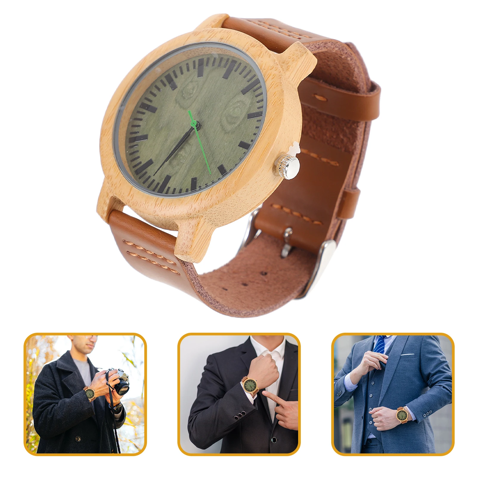 

Bamboo Wood For Men Lightweight Durable Wristwatch Strap Casual Fashion Chic Vintage Dress Business Suit Work