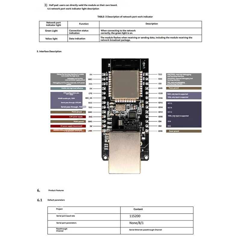 WT32-ETH01 ESP32 Wireless Module Serial Port Networking Bluetooth + WiFi Combo Gateway Module WT32 ETH01-DTB3