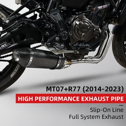 Complete exhaust system for motorcycle, carbon fiber exhaust, 51mm/2 inches, for mt07 R77 2014-2023