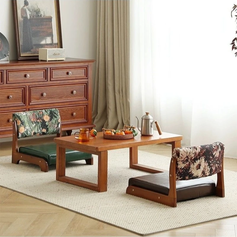 

Solid wood tatami chairs, living room balcony backrest chairs, retro style legless stools, floor chairs, bay window chairs