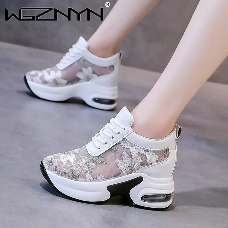 Women's Fashion Elevated Sneakers 2024 Spring Summer New Thick Soled Mesh Breathability Versatile Casual Sports Running Shoes