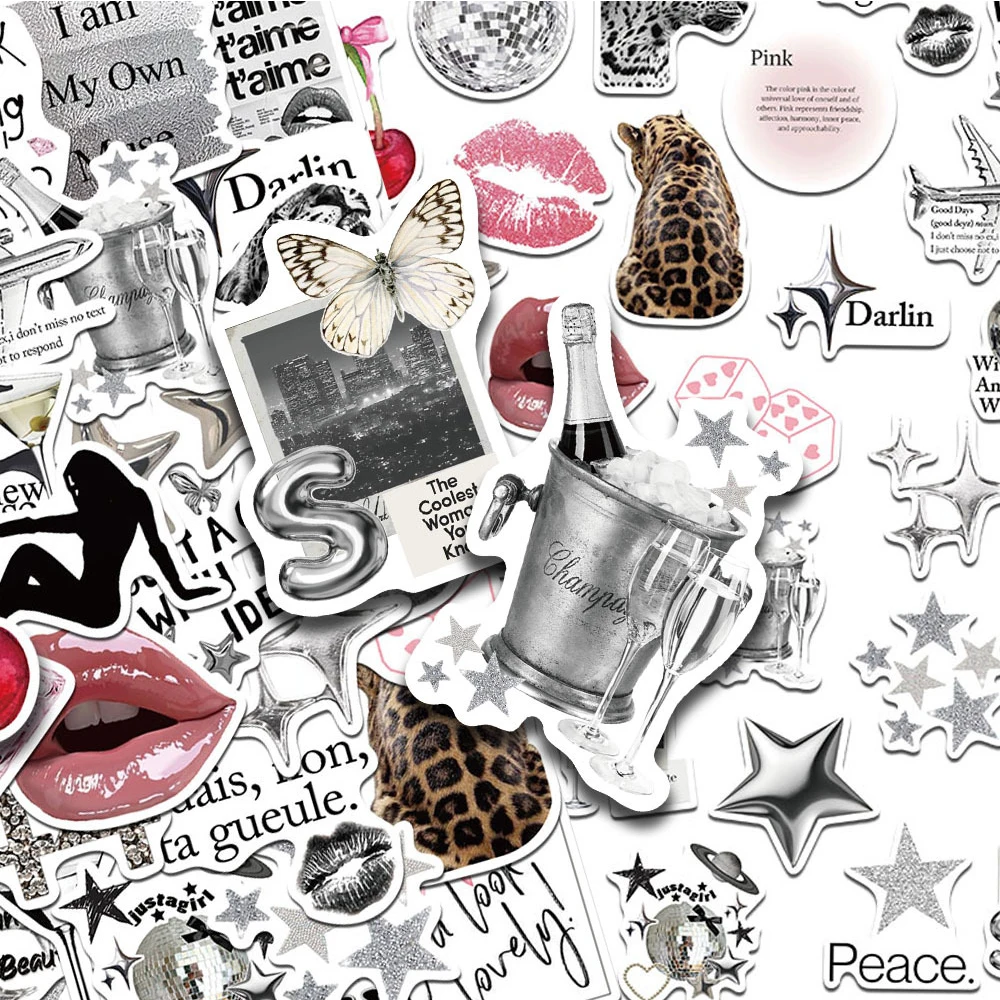 10/30/50 Stück Silberne Lucky Girl Ästhetische Aufkleber Kreative Ins-Style Cartoon-Sticker DIY Gepäck Gitarre Handy Coole Aufkleber Verpackung