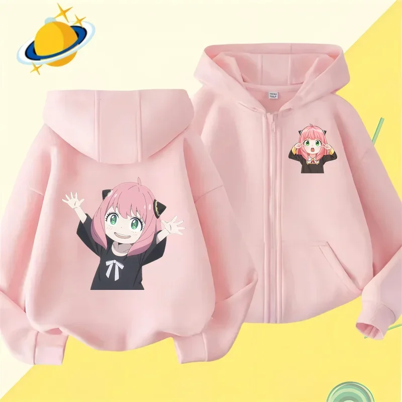 Anime Spy X Family Kids zipper hoodie Cartoon print Autumn/Winter long-sleeved sweatshirt casual top boys girls Kawaii clothing